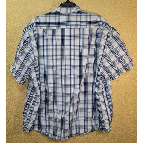 Izod Shirt Adult XXL White/Blue Plaid S/S Casual Button Up Pocket Mens 2XL - Picture 4 of 9